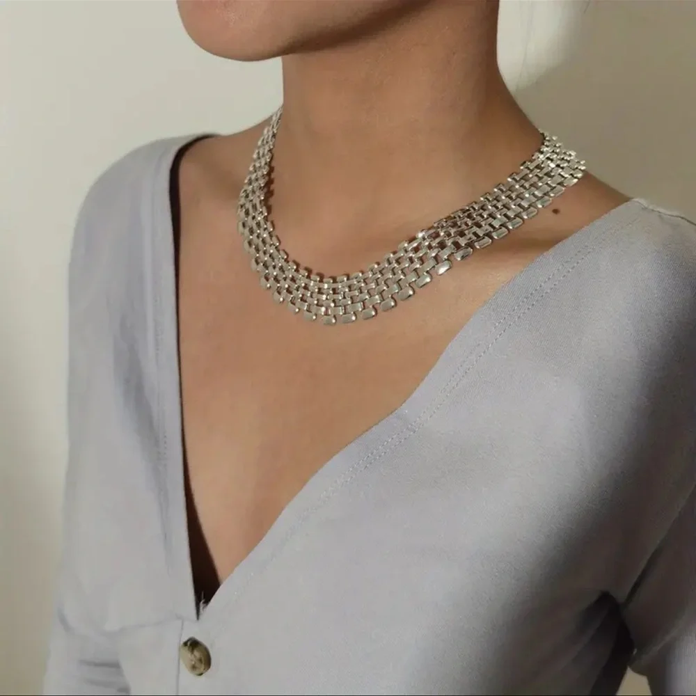 Exaggerated Hollow Chain Necklace Punk Hip-hop Style Silver Color Necklace - Picture 3 of 8